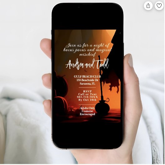 Moderne heks silhouet bezem Halloween Party Kaart