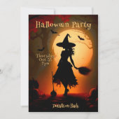 Moderne heks silhouet bezem Halloween Party Kaart (Voorkant)