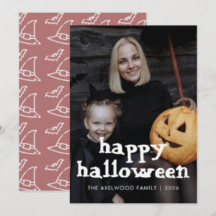 Moderne Heksenhoed & Vleermuizen Halloween Familie Feestdagenkaart