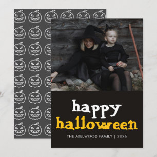 Moderne Hekserige Halloween Familiefoto Feestdagenkaart