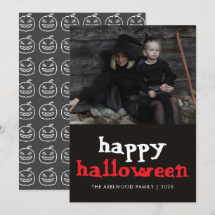 Moderne Hekserige Halloween Familiefoto Feestdagenkaart