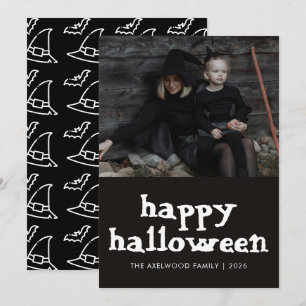 Moderne Hekserige Halloween Familiefoto Feestdagenkaart