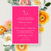 Moderne Helder Hot Roze Monogram Formele bruiloft Kaart