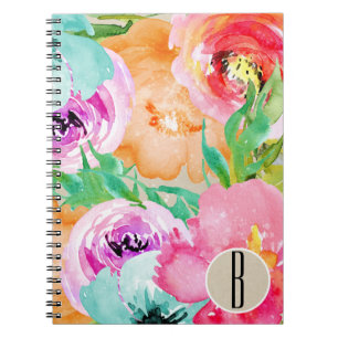 Moderne Helder Kleurrijke Bloemrijke Aquarel Kraft Notitieboek