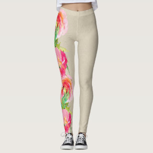 Moderne Helder Kleurrijke Rustieke Bloem Waterverf Leggings