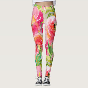 Moderne Helder Kleurrijke Rustieke Bloem Waterverf Leggings