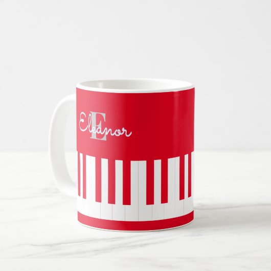 Moderne helder rode pianotoetsen monogrammed koffiemok (Voorkant links)