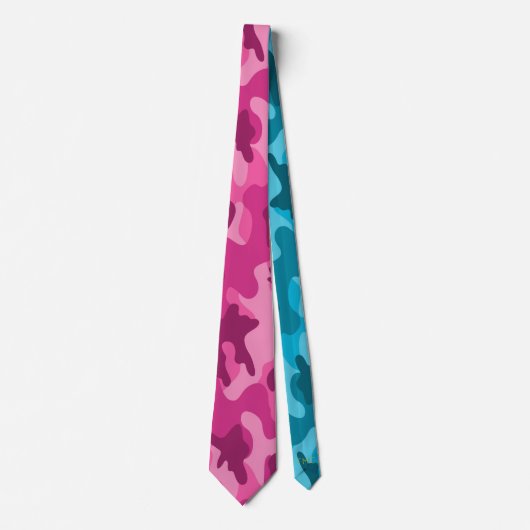 Moderne helder roze blauw camouflage, monogram ini stropdas (Voorkant)