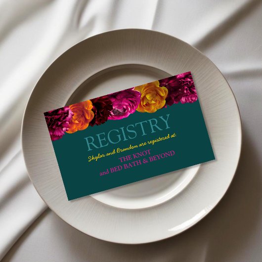 Moderne helder roze groene bloemen bruiloft regist informatiekaartje