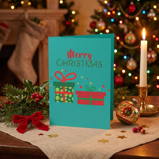 Moderne helder turquoise cadeau dozen vrolijk kers kaart