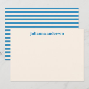 Moderne heldere blauwe gestreepte gepersonaliseerd notitiekaartje