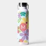 Moderne, heldere bloem waterfles<br><div class="desc">Helder en kleurrijk bloemenpatroon monogram zomerse waterfles.</div>