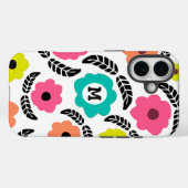 Moderne heldere bloemen en zwart bladmonogram Case-Mate iPhone case (Achterkant (horizontaal))
