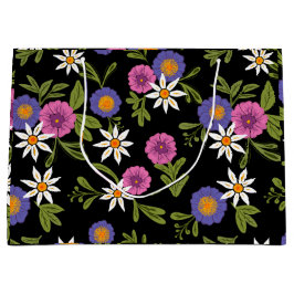 Moderne heldere bloemen op zwarte achtergrond Cade Groot Cadeauzakje