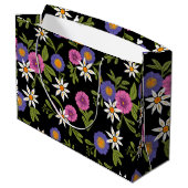 Moderne heldere bloemen op zwarte achtergrond Cade Groot Cadeauzakje (Achterkant Gekanteld)