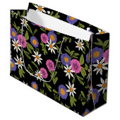 Moderne heldere bloemen op zwarte achtergrond Cade Groot Cadeauzakje (Voorkant Gekanteld)