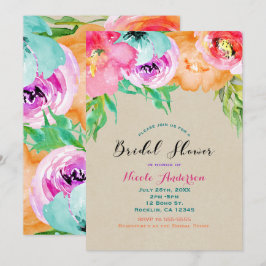 Moderne heldere bloemige bruine kraft bruiloftssho kaart