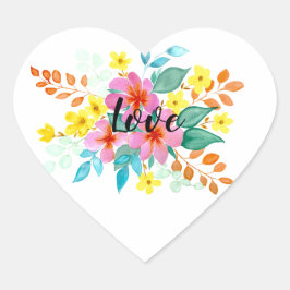 Moderne heldere en gelukkige waterverf bloemen hart sticker