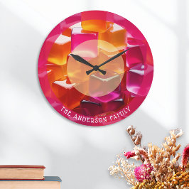 Moderne heldere gelblokjes roze oranje gepersonali grote klok