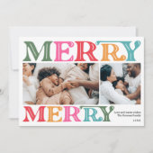 Moderne heldere gewaagde kerst familie 4 foto's feestdagenkaart (Voorkant)