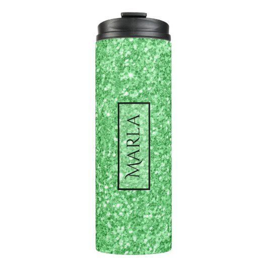 Moderne, heldere, groene glittertextuur thermosbeker (Voorkant)