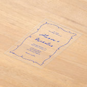 Moderne Heldere Hand Getrokken Blauwe Grens Huweli Acryl Uitnodigingen (Laagn)