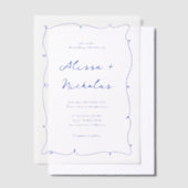 Moderne Heldere Hand Getrokken Blauwe Grens Huweli Vellum Uitnodigingen (Offset)