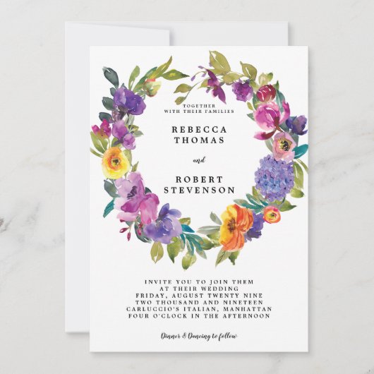 Moderne heldere huwelijksuitnodiging Bloemenkrans Kaart (Voorkant)