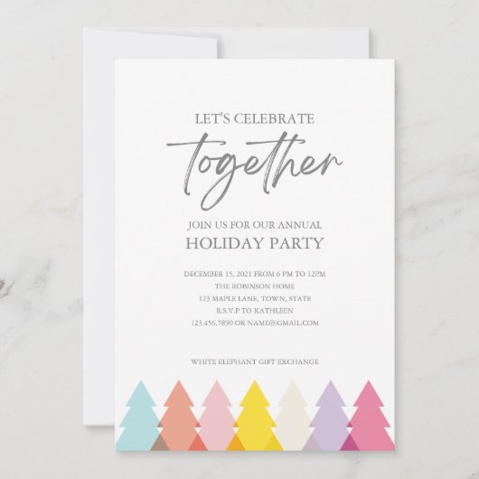 Moderne Heldere Kerstbomen Feestuitnodiging Kaart (Voorkant)