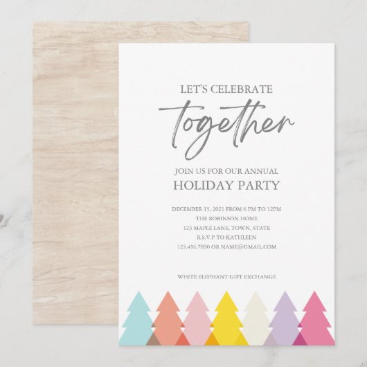 Moderne Heldere Kerstbomen Feestuitnodiging Kaart (Voorkant / Achterkant)