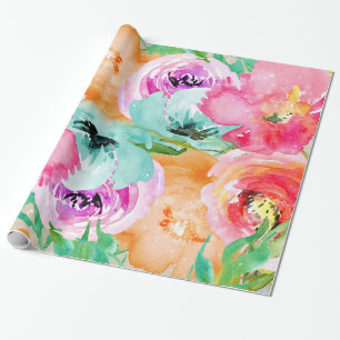 Moderne heldere kleurrijke bloemige waterverf chic cadeaupapier