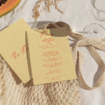 Moderne Heldere Kleurrijke Hand Getrokken Retro Br Menu<br><div class="desc">Een kleurrijke retro funky modern zwart-wit bruiloft diner menu. Met een chique sjabloon ontwerp van heldergele achtergrond en oranje handgeschreven typografie. Met Hand getrokken cupcakes mini tafel. Perfect en passend bij de hele suite.</div>