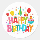 Moderne heldere kleurrijke klassieker Happy Birthd Ronde Sticker (Voorkant)