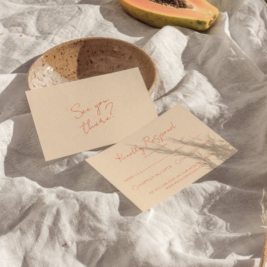 Moderne heldere kleurrijke retro grillige bruiloft RSVP kaartje