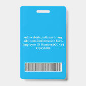 Moderne heldere luchtblauwe gepersonaliseerde ID-b Badge (Achterkant)