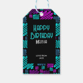 Moderne Heldere Neon Geometrische Patroon Verjaard Cadeaulabel (Voorkant)