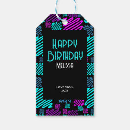 Moderne Heldere Neon Geometrische Patroon Verjaard Cadeaulabel