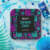 Moderne Heldere Neon Geometrische Patroon Verjaard Papieren Bordje (Feest)