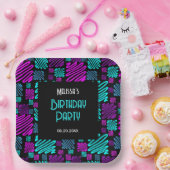 Moderne Heldere Neon Geometrische Patroon Verjaard Papieren Bordje (Feest)