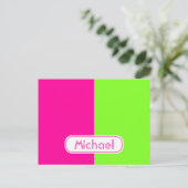 Moderne, heldere Neon Roze Groene Monogram Briefkaart (Staand voorkant)