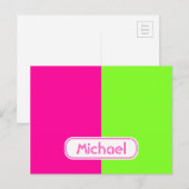 Moderne, heldere Neon Roze Groene Monogram Briefkaart (Voorkant / Achterkant)