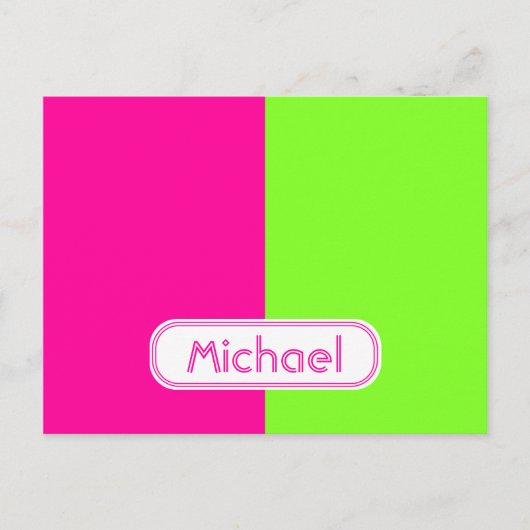 Moderne, heldere Neon Roze Groene Monogram Briefkaart (Voorkant)