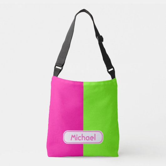 Moderne, heldere Neon Roze Groene Monogram Crossbody Tas (Voorkant)