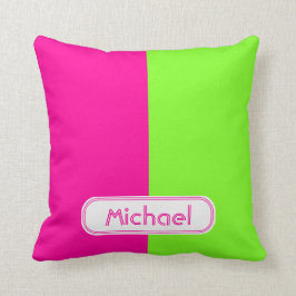 Moderne, heldere Neon Roze Groene Monogram Kussen