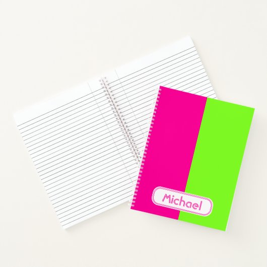 Moderne, heldere Neon Roze Groene Monogram Notitieboek (Binnen)