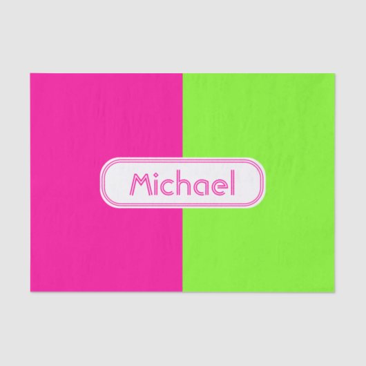 Moderne, heldere Neon Roze Groene Monogram Tissuepapier (Voorkant)