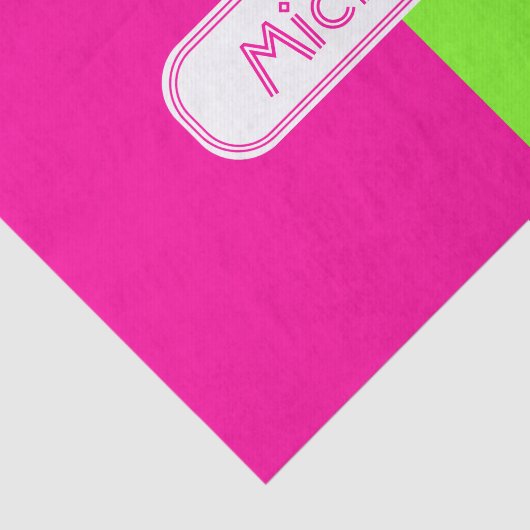 Moderne, heldere Neon Roze Groene Monogram Tissuepapier (Detail)
