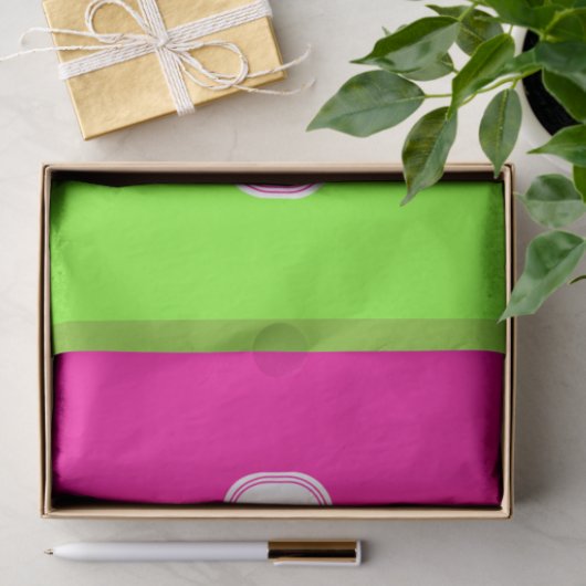 Moderne, heldere Neon Roze Groene Monogram Tissuepapier (Geschenk)