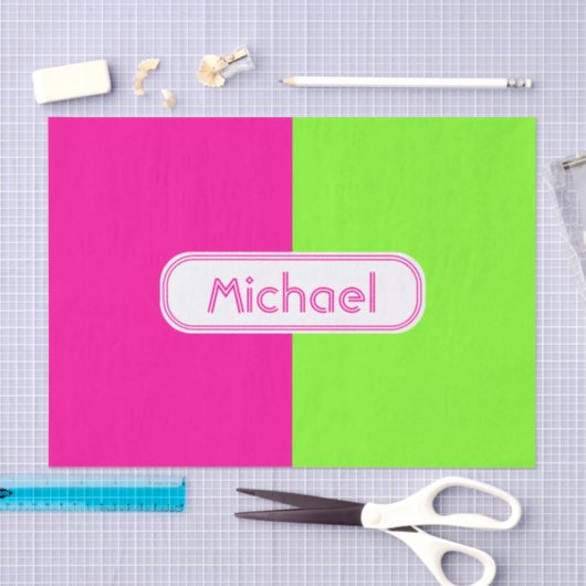 Moderne, heldere Neon Roze Groene Monogram Tissuepapier (Craft)