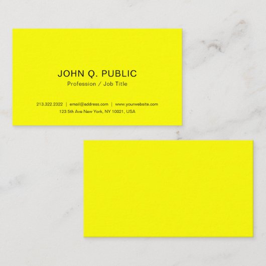 Moderne, heldere, Neon Yellow Sjabloon Visitekaartje (Voorkant / Achterkant)